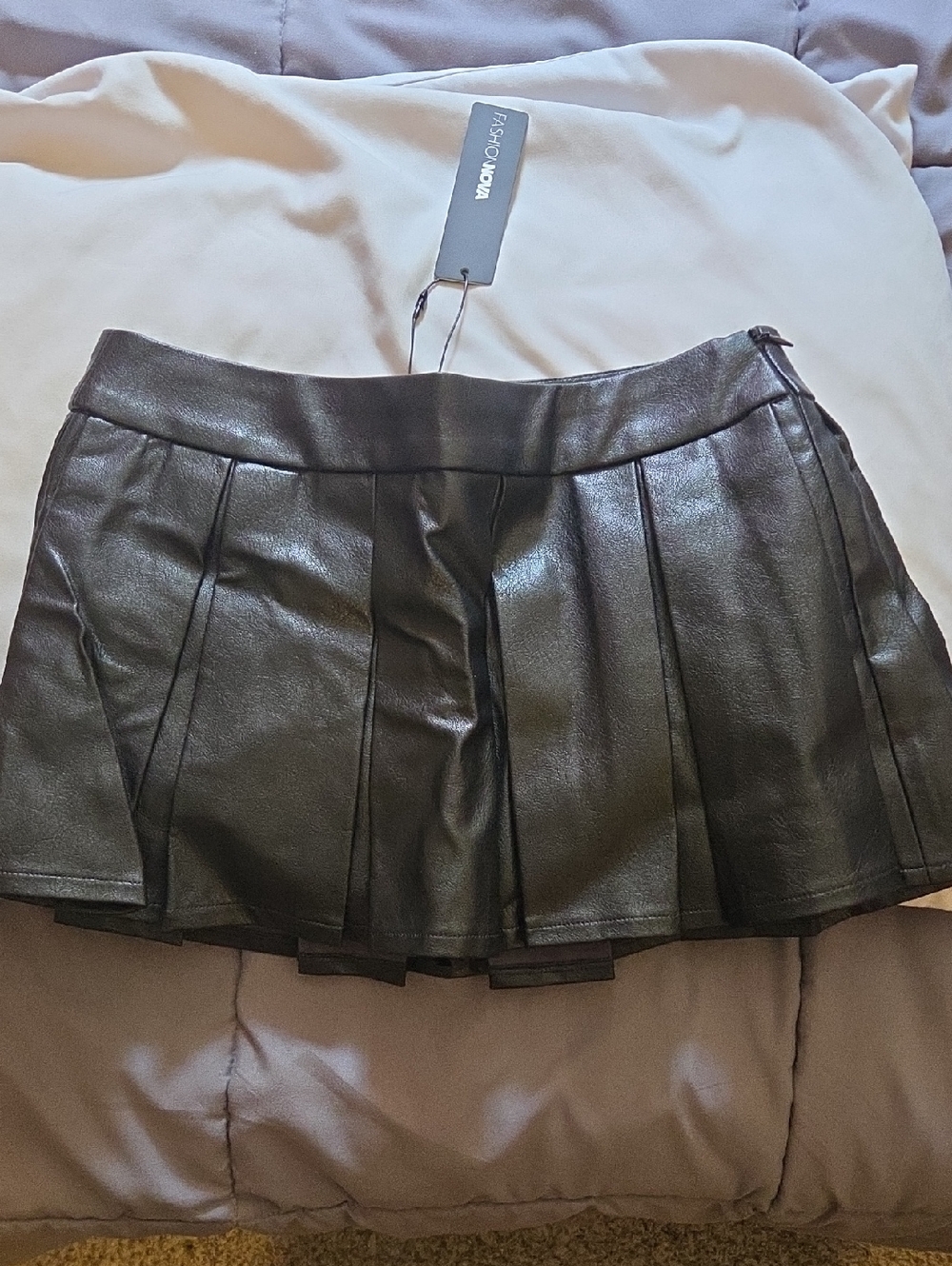 Fashion Nova Black Faux Leather Pleated Mini Skort